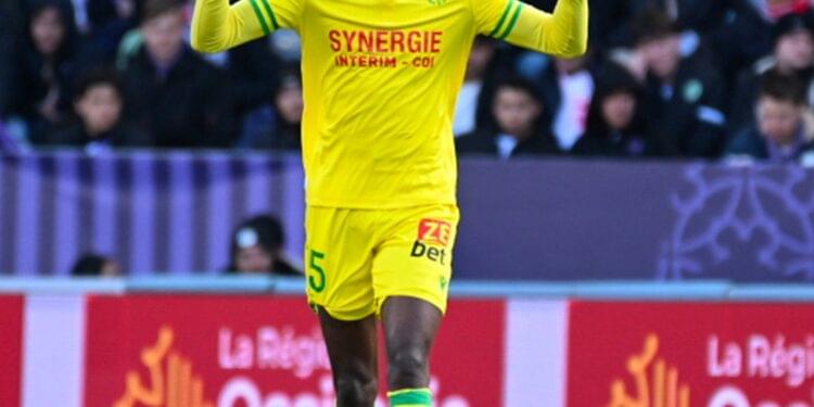 Tino Kadewere finds himself back of the net after scoring his first league goal for Nantes