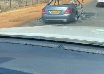Mercedes Benz explodes on Borrowdale Road Image: Online